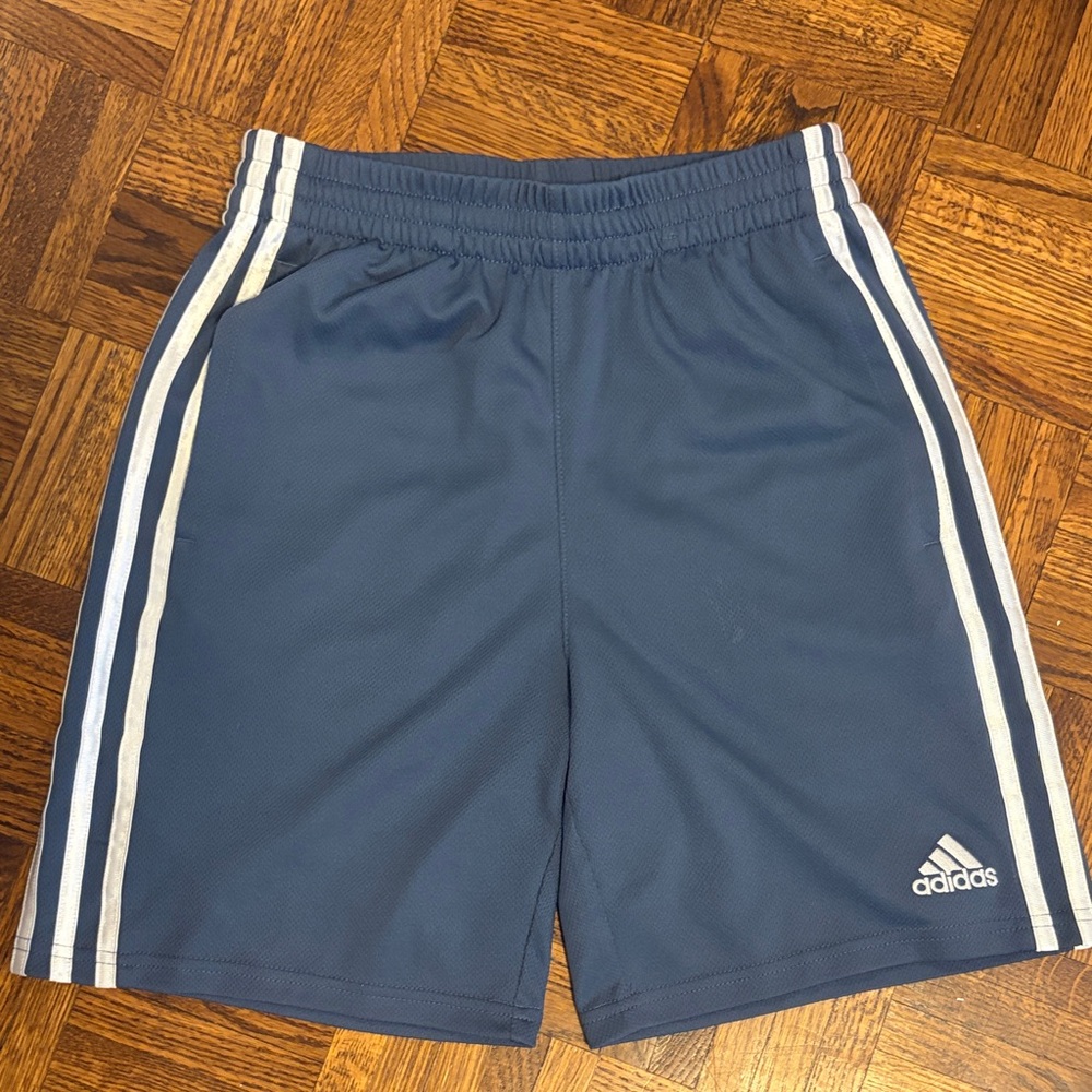 Adidas Blue Athletic Shorts with White Stripes
